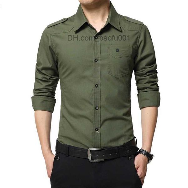Camicie casual da uomo Spallina da uomo Camicia Moda Spallina a maniche lunghe Stile militare 100% cotone Army Green s con spalline Z230705