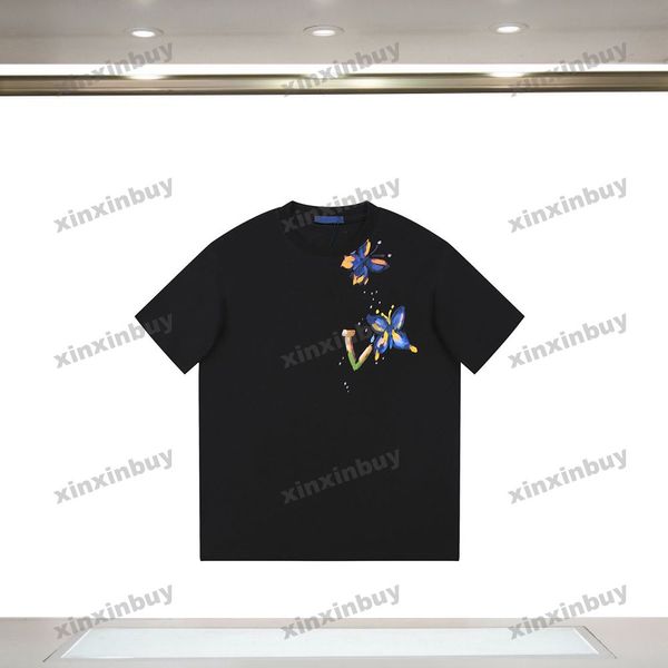 xinxinbuy メンズ デザイナー ティー tシャツ 23ss グラフィティ バタフライ プリント 半袖 コットン レディース ホワイト ブラック ブルー XS-L