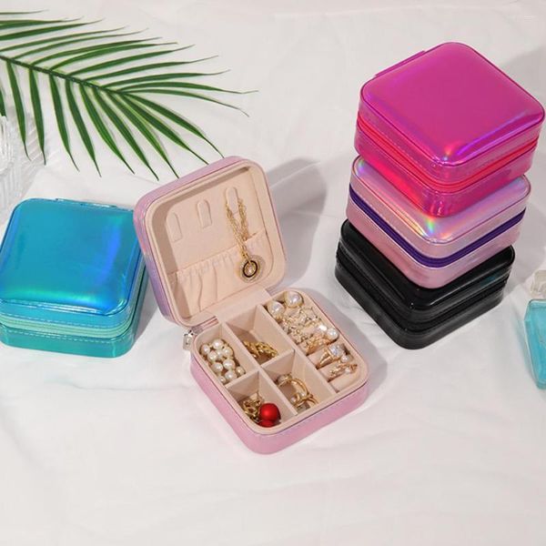 Bolsas para joias Mini caixa organizadora à prova d'água portátil Viagens Estojo para joias Couro falso Camadas duplas com espelho Presente