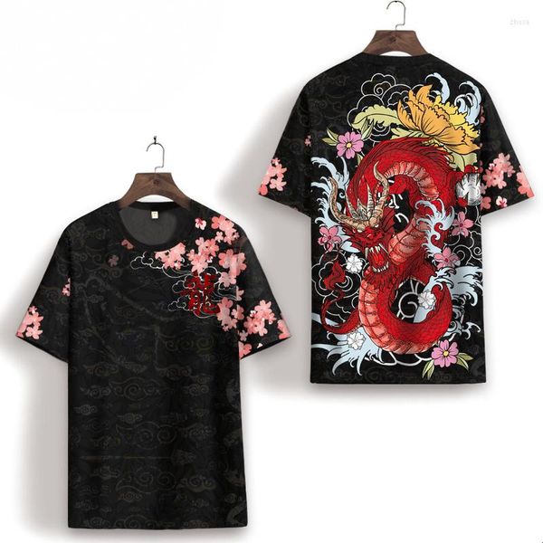 Camisetas masculinas estilo chinês de manga curta Tide marca estampada camiseta gola redonda verão 2023 blusas casuais para jovens e meia-idade