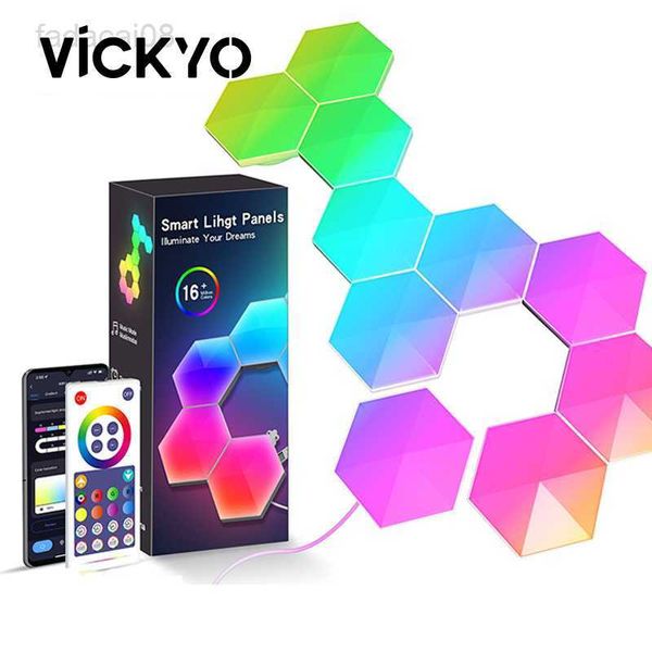 Vickyo tuya Quantum Lamp Smart Bluetooth App Wi -Fi Control Night Light Led Hexagon Panel Lights для декора стен в спальне для игры HKD230704