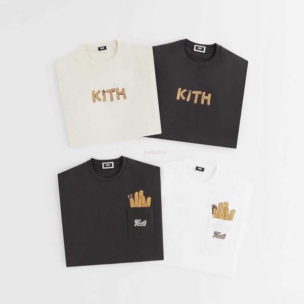 Tasarımcı Moda Giysileri Tees Tshirts Kith Amerikan Beyaz Tshirt Yaz aylarında Erkekler ve Kadınlar İçin Normal Kısa Kollu Patates Kızartması Baskılı Üst Pamuk Sokak Giyim S