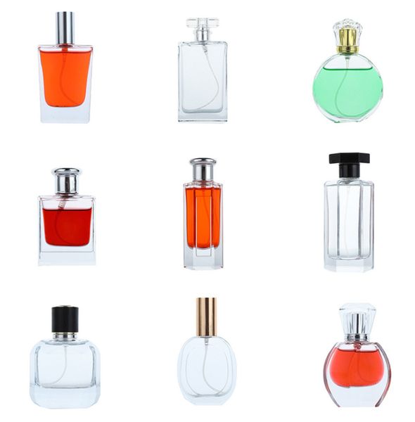 Bottiglia di decantazione del profumo da 30 ml, flacone spray portatile, bottiglia vuota cosmetica in vetro trasparente, varietà di stili, logo personalizzato supportato