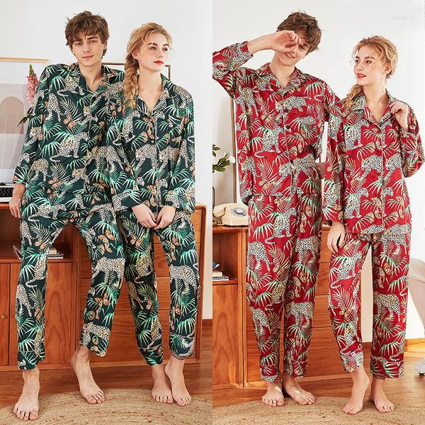 Pigiama di seta a maniche lunghe da notte da donna Completo da uomo e da donna in autunno e primavera Abbigliamento casual per la casa Amanti dell'arredamento della casa