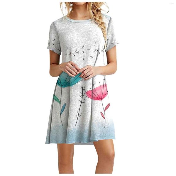 Casual Kleider Damen Sommerkleid Frühling Rundhalsausschnitt Rundhals Kurzarm Sonnenblumendruck Dres Kleidung Für Frauen Vestidos