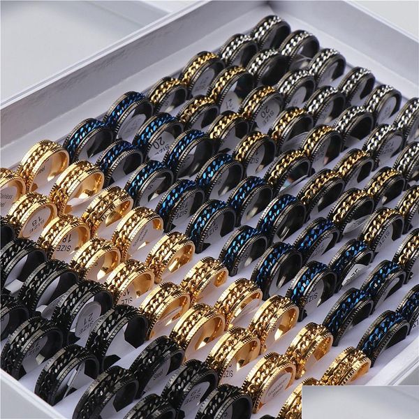 Anelli a fascia 20 Pz / lotto Cool Men Spinner Chain Acciaio inossidabile Girevole Gioielli Regali per feste Colore della miscela Anello di consegna a goccia all'ingrosso Dhk3K