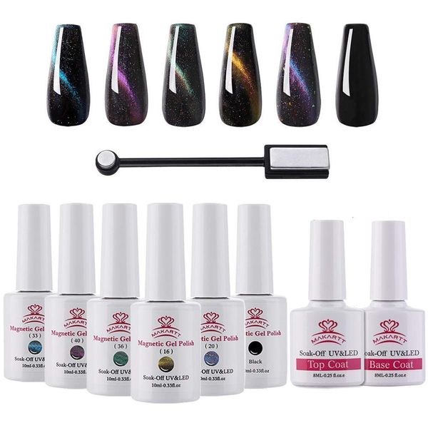 Nagelgel Makartt Cat Eye Gel-Nagellack, 5 Farben, magnetischer Nagellack mit Top-Basislack, schwarzer Gel-Nagellack und Magnetstift, 10 ml, 230703