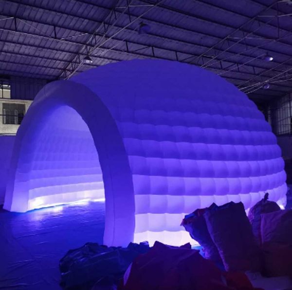 5m-10m Dossel promocional inflável Dome com luzes led branco iglu casamento bar tenda palco para feiras