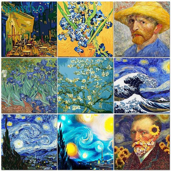 Filmes Sdoyuno Pintura por Números para Adultos Diy Pintura Digital Lanscape Van Gogh Flor por Números Kit Arte de Parede Pintada à Mão Decoração Presente