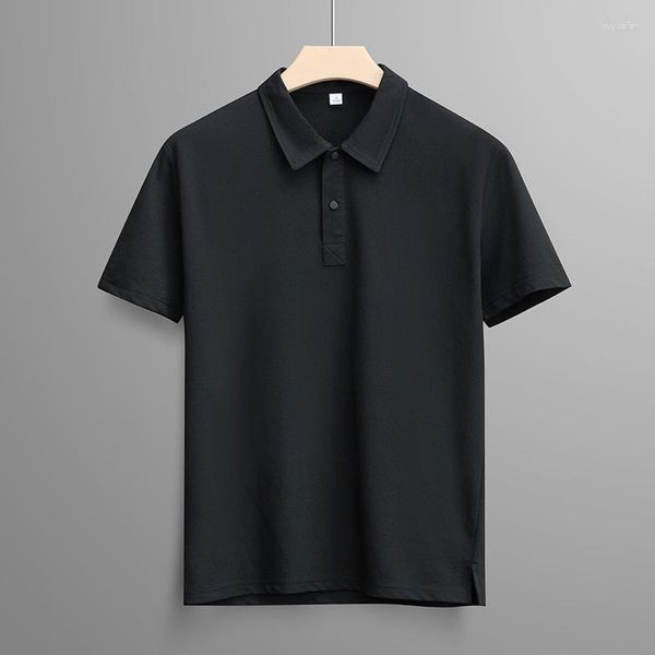Herren-T-Shirts, kurzärmeliges Poloshirt, lockeres Sommer-Eisseide-leichtes, atmungsaktives, cooles Revers-Top-T-Shirt