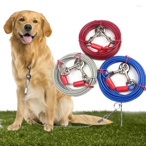 Coleiras para cães 3M 5MM Gancho duplo corda de arame para caminhada 2 cães coleira grande tração evita mordidas trela de aço