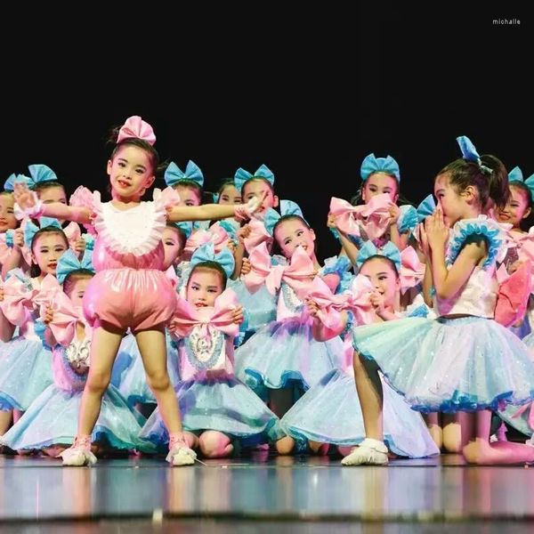 Bühnenkleidung, Kinderkostüme, Performance-Kleidung, Kindergarten, kleine Tanzkleidung im Lotus-Stil, Prinzessinnenkleid