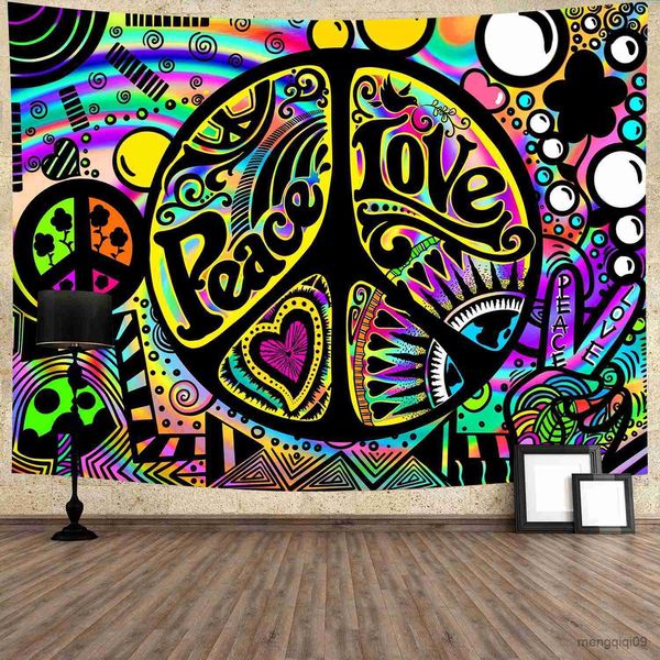 Tapeçarias Peace Love Theme Tapeçaria Colorida Tie Dye Swirl Tapeçarias Hippie Pendurado na Parede Casa Quarto Sala de Estar Dormitório Cobertor de Parede R230704