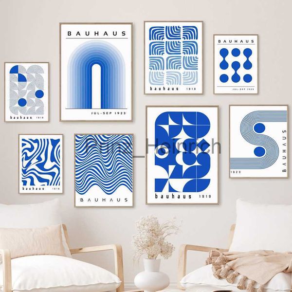 Papéis de parede Mid Century Modern Blue Bauhaus Abstract Geometria Posters Pinturas em Lona Wall Art Pictures Impressões para Sala de Estar Decoração de Casa J230704