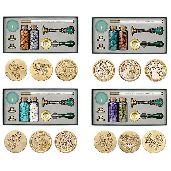 Francobolli Sigillo di cera Francobolli Box Kit Invito a nozze Decorativo Ceralacca Sellos Immersione Set di pentole Stamping Plates Melt Craft Supplies 230704