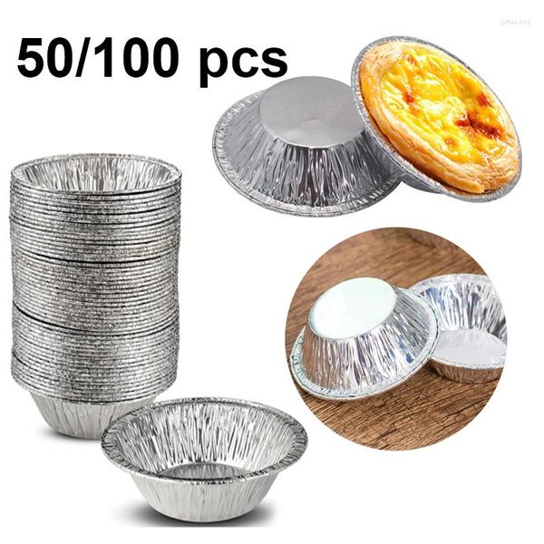 Backformen 50/100 Stück Einwegform Keks Muffin Törtchen Frische Alufolie Kuchenbecher Runde portugiesische Eierkuchenbasis aus Aluminium