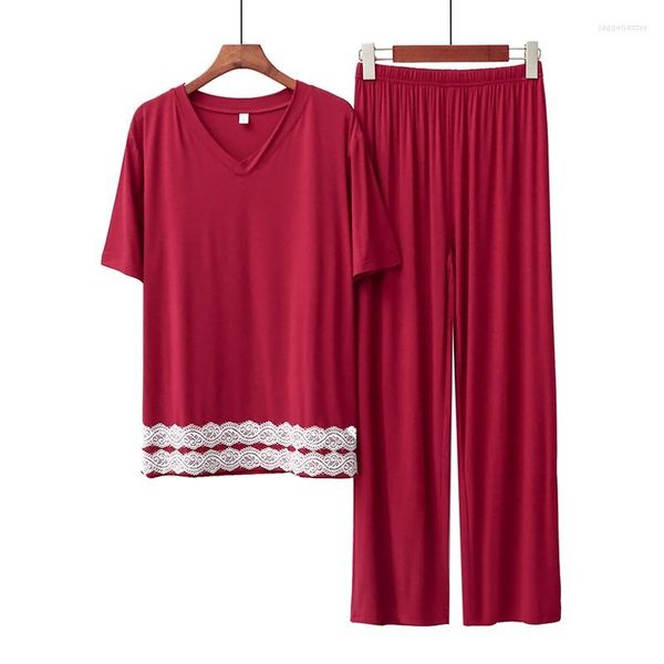 Conjunto de pijamas femininos para dormir em casa, modal, com decote em V, calças de manga curta, terno de algodão, pijama feminino feminino