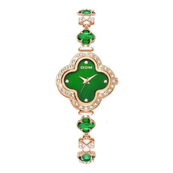 Women S Watches Dom Retro Luxury Green Dial Watch Watch Four Leaf Clover Simple Trend Водонепроницаемые женские часы G 1605G 3 M 230703