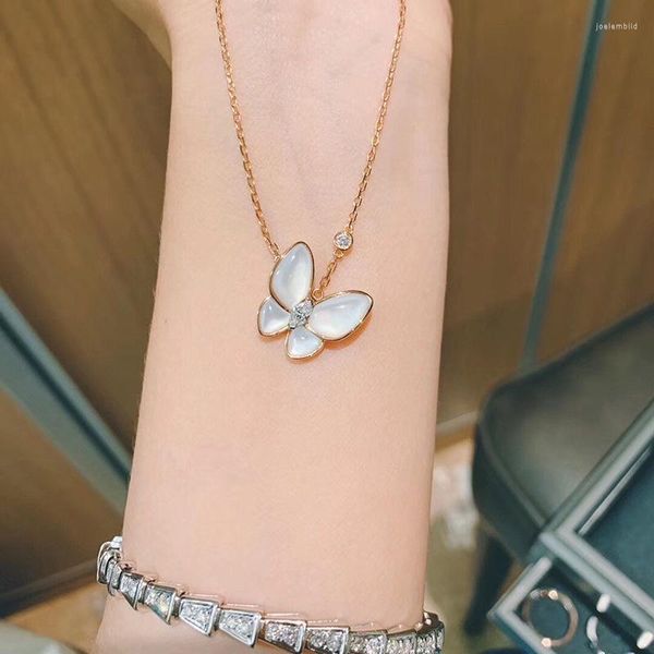 Anhänger Halsketten Mode Elegante Nette Opal Schmetterling Kette Für Frauen Korea Party Schmuck Zubehör Brautjungfer Geschenke 2023