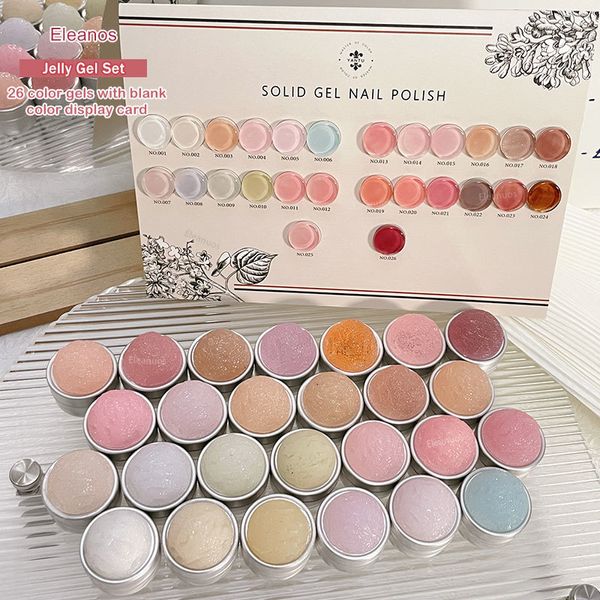 Unghie finte Eleanos 26pcs Jelly Fango Gel Gelato Non scorre Copertura completa Pittura cremosa Vernice pigmentata Unghie con carta colorata 230704