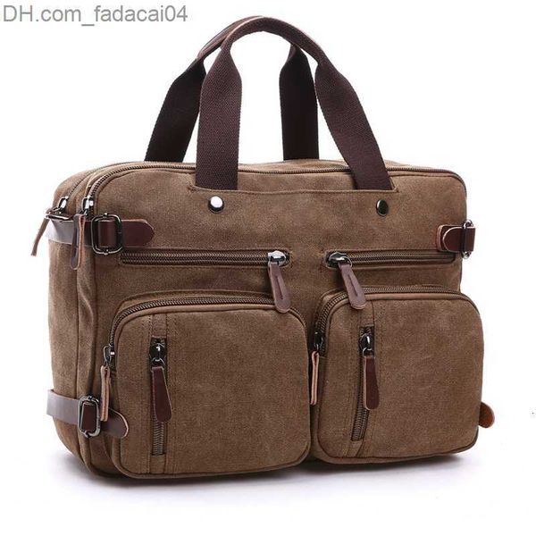 Aktentaschen Aktentaschen Vintage Herren Canvas Tasche Leder Aktentasche Reisekoffer Messenger Schultertasche Handtasche Große Casual Business Laptoptasche Z230704