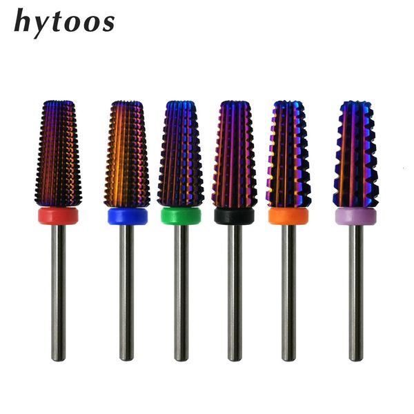 Nail Art Equipment HYTOOS 2 Stück Lila 5 in 1 Konische Hartmetallbohrer für Nägel Maniküre Fräser Zubehör Entfernen Gel Acylics 230704