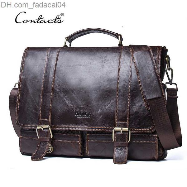 Портфели портфезий для мужского портфеля Contact's Men's Men's Onuine Leather Business Dimbag Повседневная большая сумка для плеча Vintage Messenger Bags Luxury Bolsas Z230704