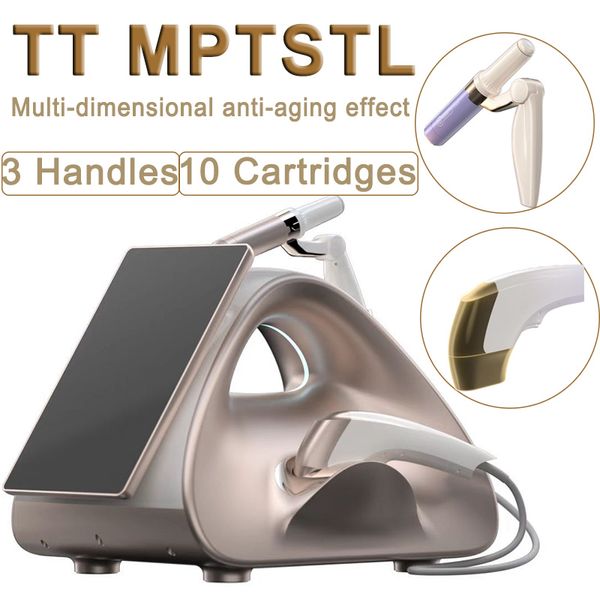 Nuova tecnologia MPTSTL TT HIFU Macchina per rassodare la pelle Antirughe Funzionamento circolare Apparecchiatura ad ultrasuoni 3 maniglie