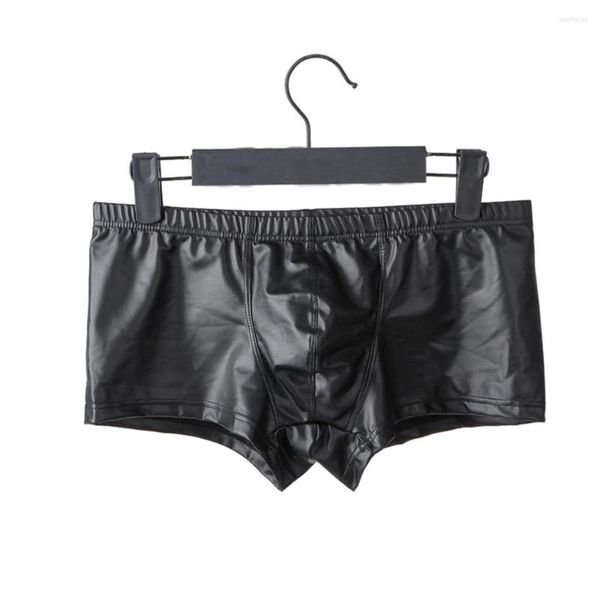 Mutande Moda Uomo Pantaloncini in pelle PU U Convex Pouch Intimo Boxer Slip Trunks Sexy Fasciatura Boxer in metallo Mens