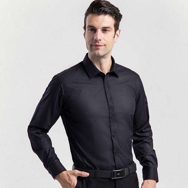 Camicie casual da uomo Camicia elegante in raso lucido a maniche lunghe Tinta unita Senza tasche Maschile Business Formale Social Slim Fit Easy Care