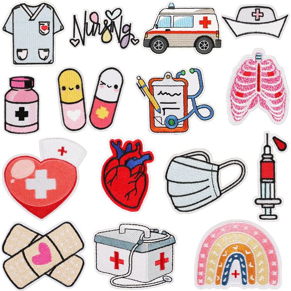 Notions Doctor Iron on Patches Medico Croce Rossa Ricamato Cucire su Patch Ambulanza Infermiera Cap Appliques Distintivo per Abbigliamento Fai da Te Zaini Giacche Cappelli