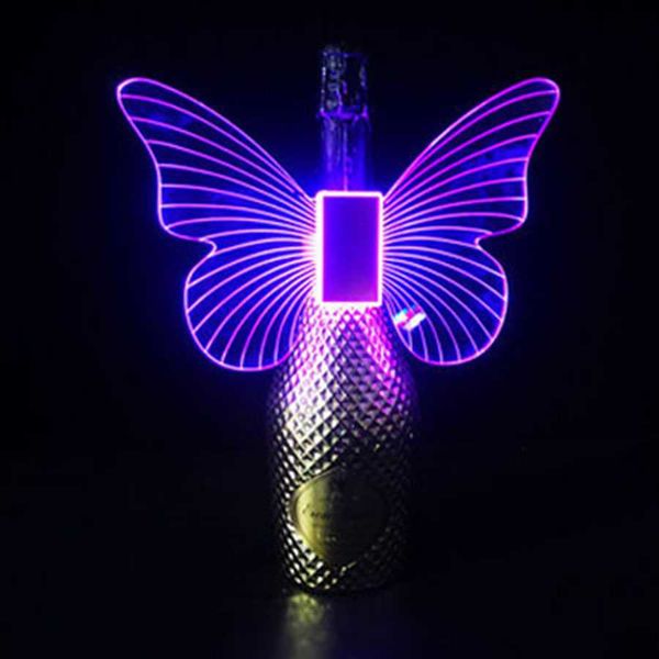 Nachtlichter, RGB-Farbblitz, leuchtende Schmetterlingsflügel-Lampen, Champagner-LED-Wunderkerzenlicht, Flash-Stick-Service-Flaschenaufsatz-Licht HKD230704