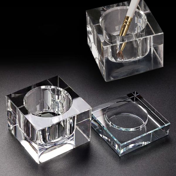 Líquidos em pó acrílico 1 pçs vidro de cristal transparente dappen prato com tampa suporte para líquido em pó recipiente copo para unhas manicure arte equipamento 230703