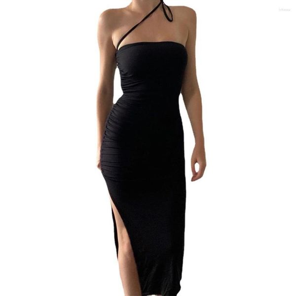 Casual Kleider 2023 Frauen Europäischen und Amerikanischen Sommer Sexy Backless Kordelzug Split Lace-up Gefaltete Tasche Hüfte Sling Kleid