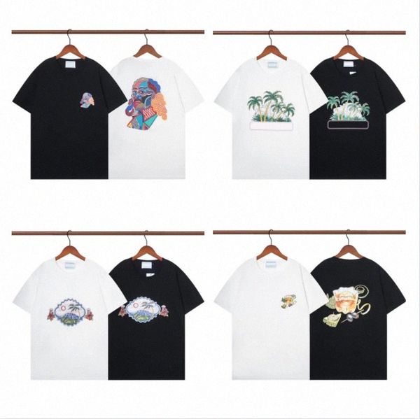 Casablanc-s Men Plus Tees Polos Station T-Shirts Summer Ins Presbyopic CD Letter Printing Joker Trend T-shirt de manga curta para homens e mulheres meia manga U9yM#