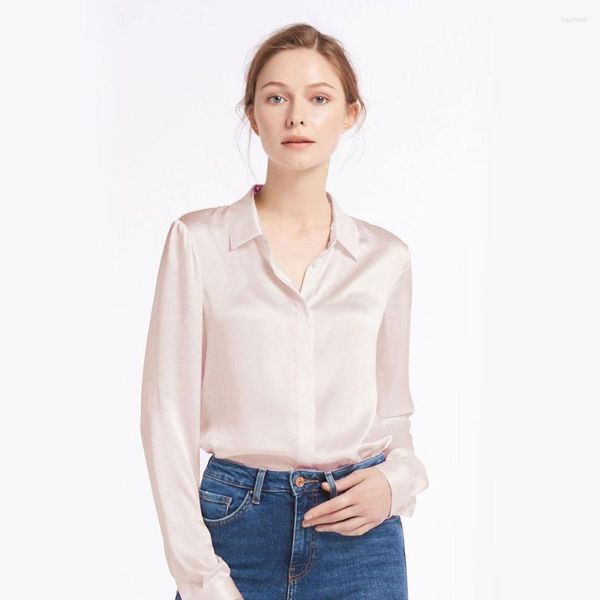 Damenblusen, echte Seidenhemden für Damen, 22 Momme, einfache Knopfleiste, chinesische Charmeuse-Bluse, Damen, natürlich, glänzend, elegant, lange Ärmel