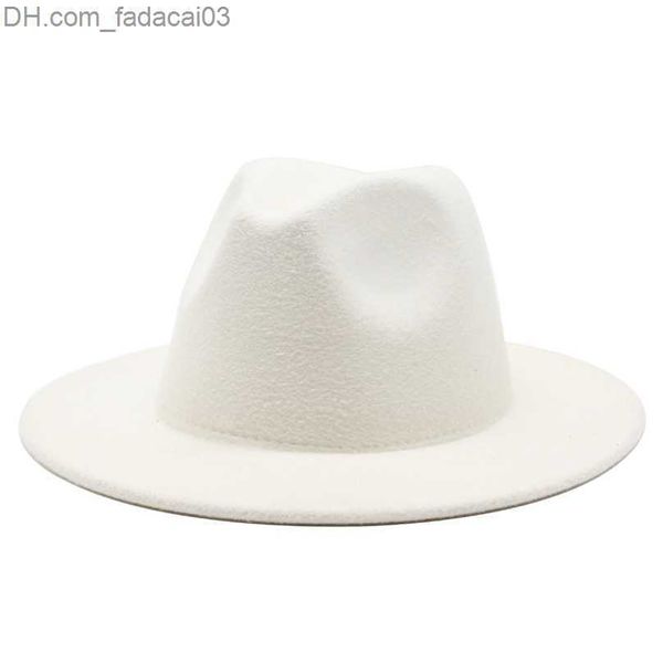 Chapéus Stingy Brim Allmatch Chapéu Fedora de aba larga para mulheres Chapéu de feltro de lã de cor sólida para homens Outono Inverno Panama Gamble Yellow Jazz Cap 5661cm Z230704