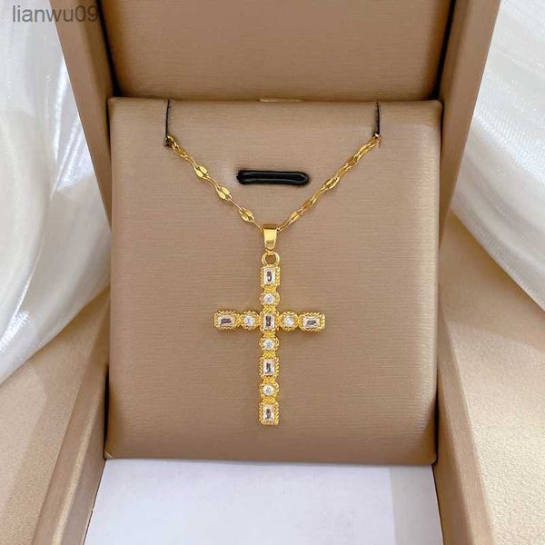 316L Edelstahl Kreative Religion Kreuz Anhänger Halskette Für Frauen Ästhetische Party Geschenke Mode Schmuck Zubehör L230704