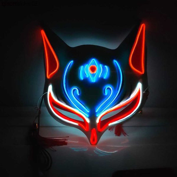 Fox Rabbit Halloween LED Cute Face Mask Party Horror Puntelli Cosplay Light Up Masquerade L230704