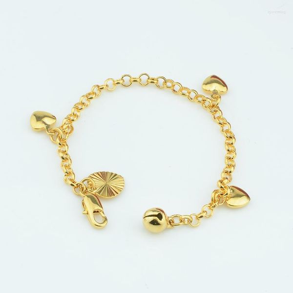 Pulseiras Link Moda Bebê Crianças Mulheres Cor Dourada Adorável Liso CORAÇÃO Jingle Bell Charm Bracelet