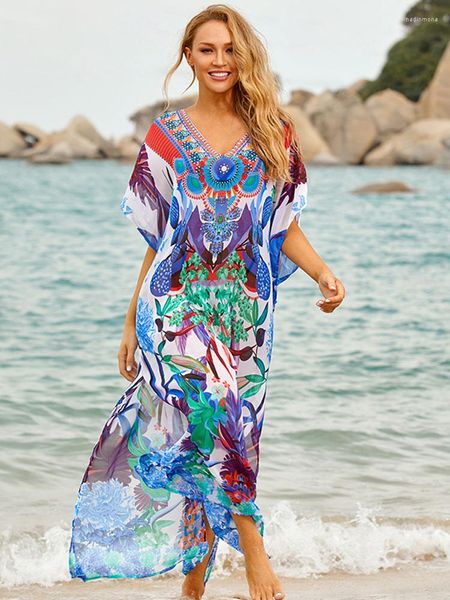 Casual Dresses 2023 Chiffon Strand Cover Up Badeanzug für Frauen Pareo Schwimmen Saida de Praia Robe Plage Kaftan Kleid Q707