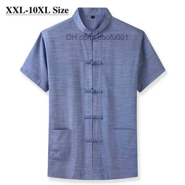 Camisas casuais masculinas plus size 7XL 8XL 9XL 10XL Camisa masculina de manga curta estilo chinês Tang Suit solta casual tradicional Kung Fu uniforme masculino Z230705