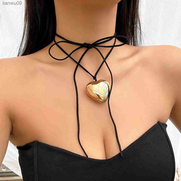 Ailodo Goth Collana con ciondolo a cuore grande per donna Vintage Colore nero Velluto Filo cerato Collana a catena regolabile Regalo gioielli L230704