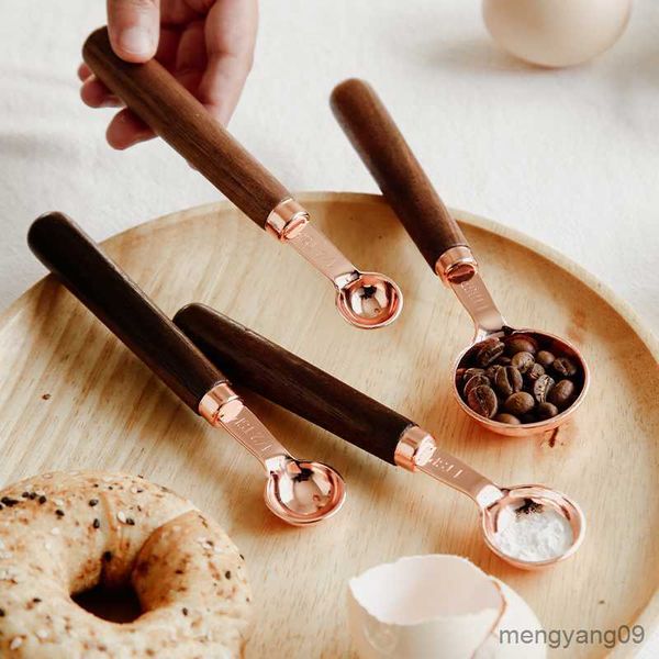 Измерение инструментов ореховая деревянная измерение кофейных зерен Scoop Tea Spoon Spoon Milk Cream Sugar Salt Spice Spoon Кухня R230704
