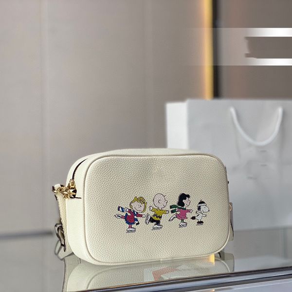 Karikatür Doggy Kamera Çanta Comic Omuz Çantaları Tasarımcı Crossbody Coac Çanta Erkekler Klasik Jakard Square Square Deri Messenger Cüzdan Under Embl Satchels Boyut 25x17cm