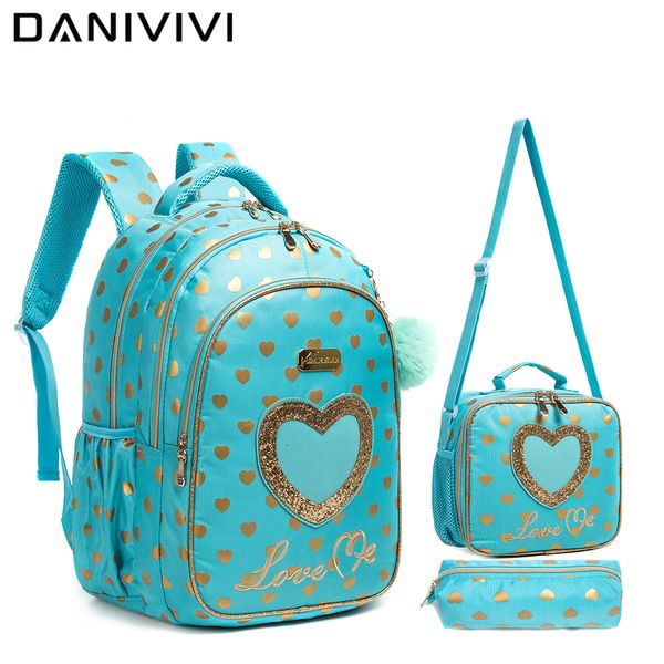 Okul çantaları 3pcs kızlar okul sırt çantası sevimli aşk kawaii çocuk sırt çantası okul çantası çocuk bagajı vuelta al cole öğle yemeği çantası kalem kutusu 230703