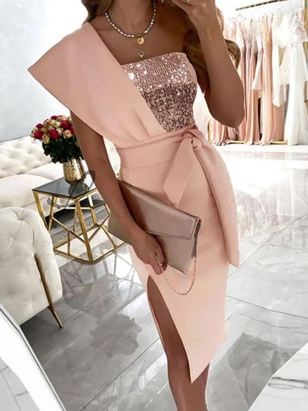 Lässige Kleider für Damen, sexy, elegant, rosa, Luxus-Abschlussball, Cocktailparty, schicker formeller Anlass, luxuriöses Midi-Brautjungfernkleid