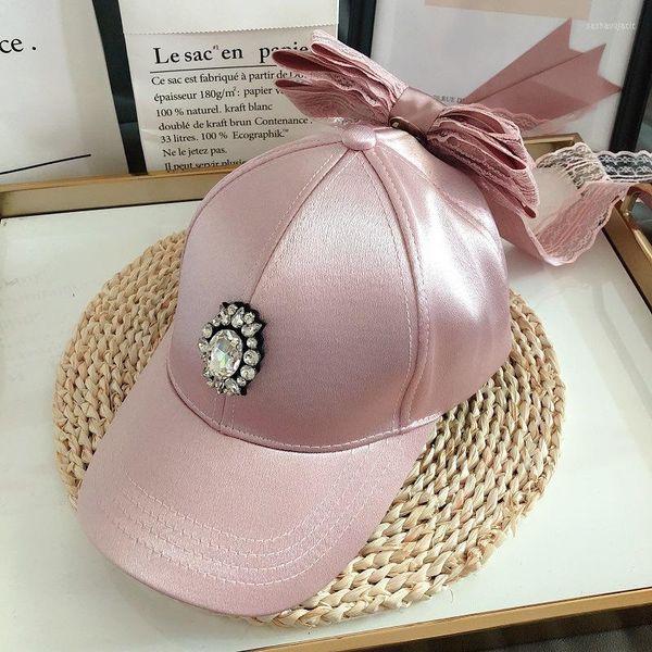 Ballkappen Snapback Big Lace Bowknot Net Dimond Baseballkappe Weibliche Rosa Mesh Hut mit Schleife Sommer Damen Erwachsene Visier Frauen Sonnenhüte