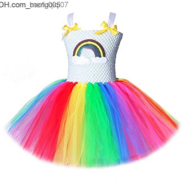 Mädchenkleider Regenbogen Tutu Kleid Mädchen Kinder Prinzessin Kleider für kleine Mädchen Weihnachtskleid für 1–12 Jahre alte Geburtstags-Halloween-Kostüme Z230704