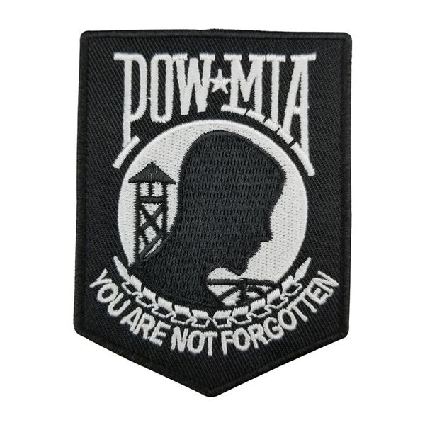 Remendo bordado Pow Mia de couro com forro selado a quente para jaqueta de motociclista de motocicleta Costurar remendo 3 5 G0176 S317h